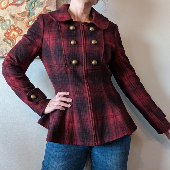 ANTHROPOLOGIE elevenses wanigan plaid peplum coat S 6 - Picture 6 of 16
